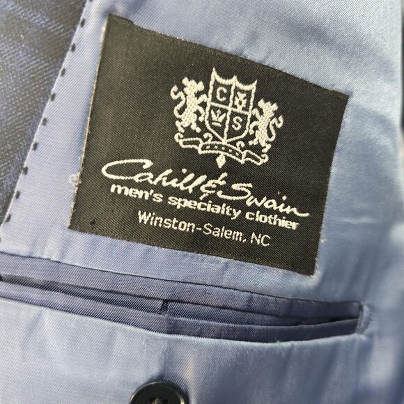 Enzo Tovare Blazer Mens 46R Blue Plaid Wool Sartorial AMF 2 Button Notch Lapel - Picture 11 of 16